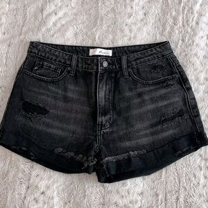 KanCan Black Distressed Denim Shorts